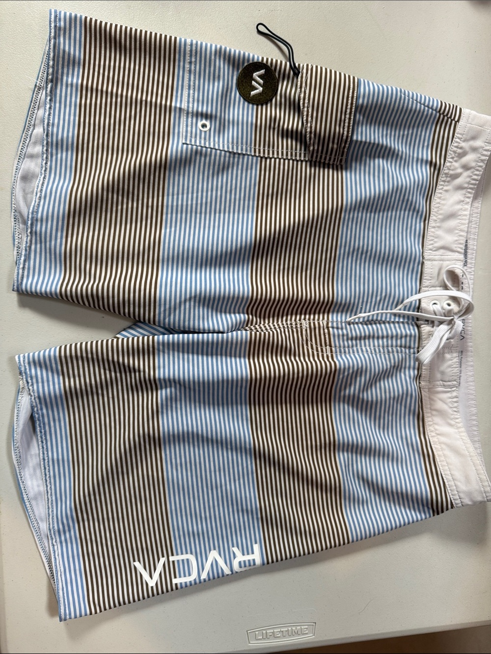 RVCA Men’s Blue & Brown Striped Board Shorts